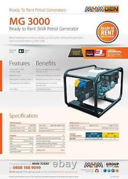 3kVA Petrol Generator, Honda, MG 3000 Ex Demo, Incl VAT