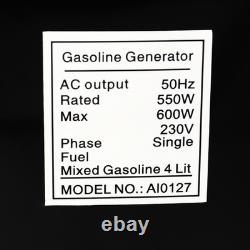 550W Petrol Generator 2-Stroke Portable Gasoline Power 230V Home Camping Backup