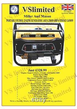 Brand New G6500W 3.4kVa 2800W 8HP 4 Stroke Petrol Engine Generator Portable