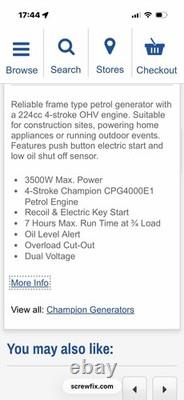 CHAMPION CPG4000E1 3500W FRAME TYPE PETROL GENERATOR 120 / 240V (max 3000W)