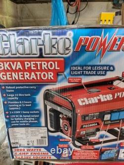 Clarke portable generator PG 3800 A still in box 3000 watts 5.6 HP motor