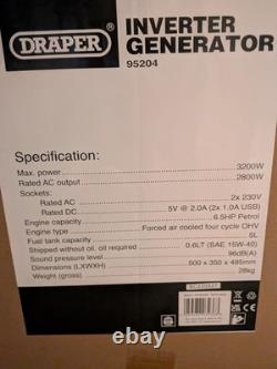 Draper2.8kw Petrol Generator Inverter 230v. BRAND NEW. Free delivery within 30mile