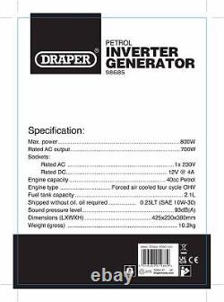 Draper. 7kW Portable Petrol Inverter Generator 98685 Lightweight 10kg 230 & 12V