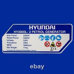 GRADE B Hyundai HY2800L-2 2.2kWith2.75kVa Recoil Start Site Petrol Generator