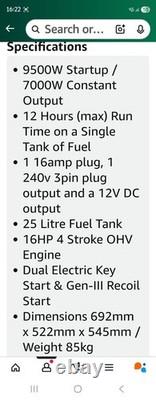 Generator Building Patio Electric Start Petrol. 9000w