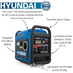 Hyundai 2200W / 2.2kW Petrol Inverter Generator, Pure Sine Wave Output HY2250Si