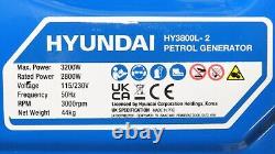 Hyundai Petrol Open Generator Recoil Start 3.2kW Max Overload Protection Blue -H