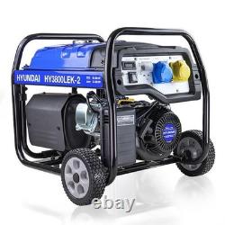 Hyundai Petrol Site Open Generator Electric, Recoil Start 3.2kW / 4kVA Wheels