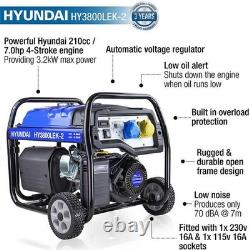 Hyundai Petrol Site Open Generator Electric, Recoil Start 3.2kW / 4kVA Wheels