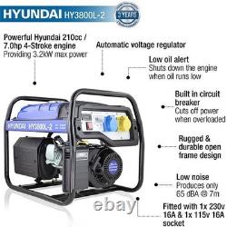 Hyundai Petrol Site Open Generator with Recoil Start 3.2kW / 4kVA HY3800L-2