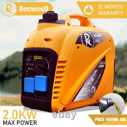 Inverter Generator Petrol 2000W Watts RocwooD Portable Camping FREE Oil