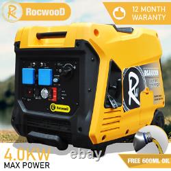 Inverter Generator Petrol 4000W Watts RocwooD Portable Camping FREE Oil