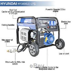 Petrol or LPG Gas Generator Electric Start 3200w 3.2kW 4kVa Catering HYUNDAI