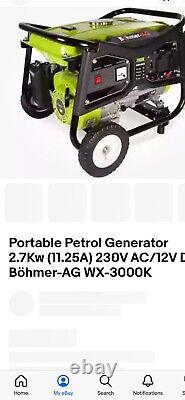 Portable Petrol Generator 4 Stroke 2.7KW 230V AC & 12V DC Bohmer-AG WX-2700