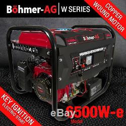 Portable Petrol Generator 6500W-E 3.4 KVA 8HP Quiet Power Electric Key Start