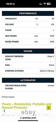 Pramac P3500i 3.3KVA 230v 13A Petrol Generator