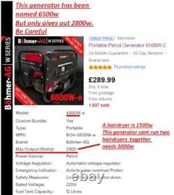 RRP 1495! Now` only £395! Zana Petrol Generator 8500w extreme power