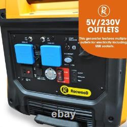 RocwooD 4000W Inverter Generator Portable Petrol Quiet Lightweight 230V UK Plug