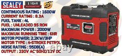 Générateur à essence SEALEY 2500w Inverter Onde Sinusoïdale Pure Puissance Instantanée 4 Temps