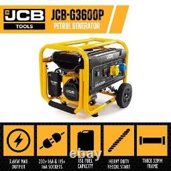 Générateur à essence monophasé JCB G3600P 115V / 230V 3,6 kW / 4,5 kVA 7,5 ch 224 cm³
